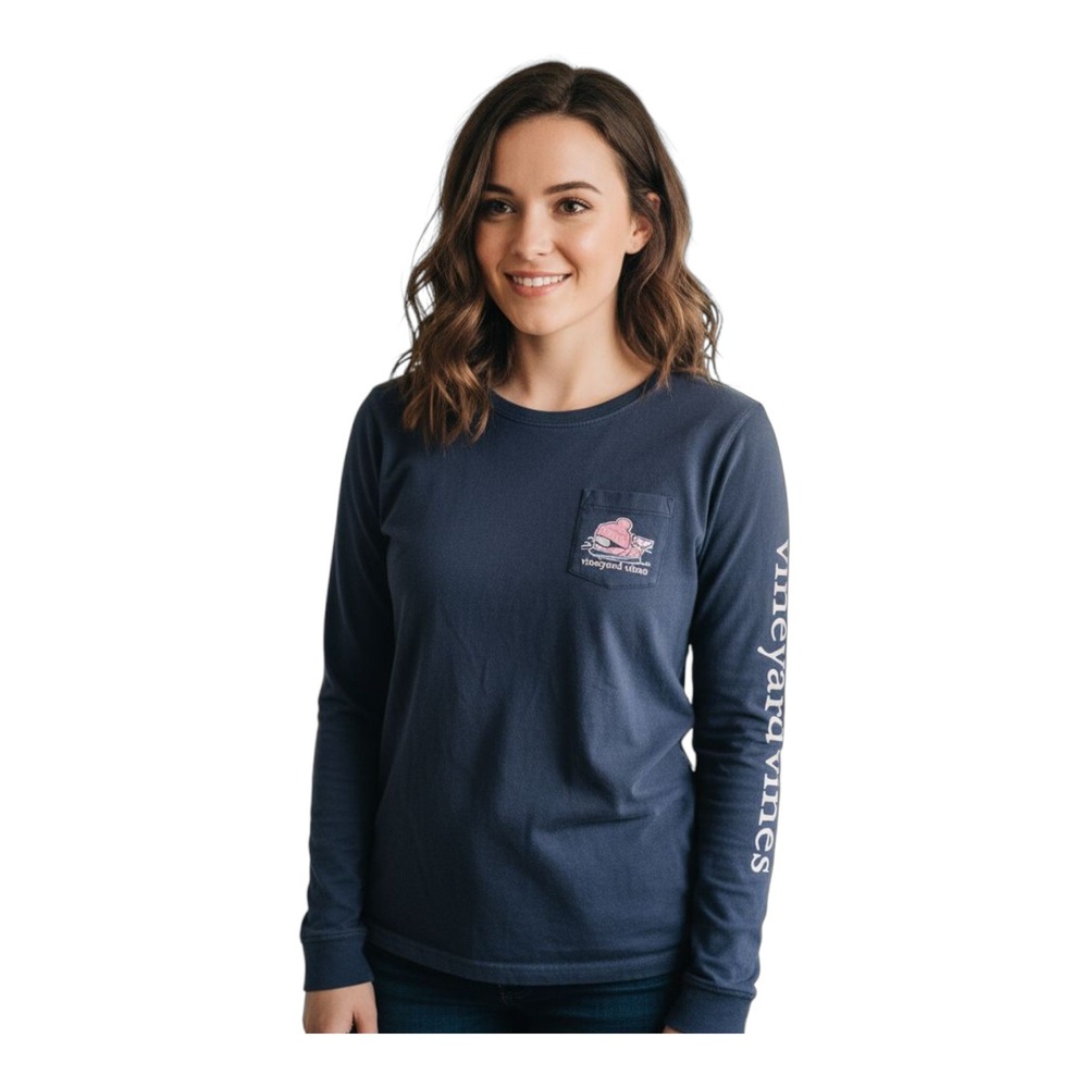 Vineyard Vines Women's Long Sleeve Whale Graphic T-Shirt XXS Blue Cotton